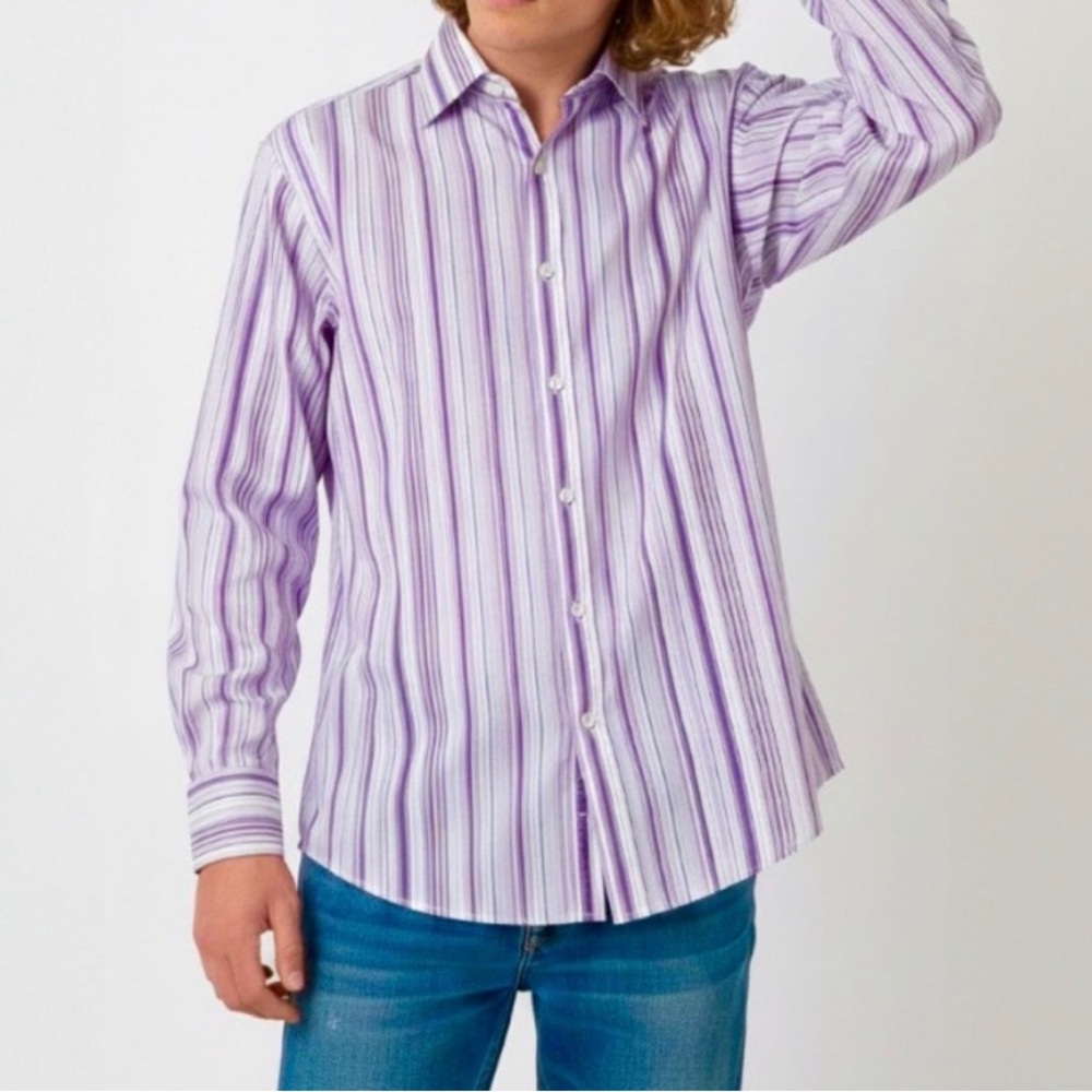 TED BAKER Shirt 39 Purple Endurance Jacquard Stripe French Cuff Academia Prep